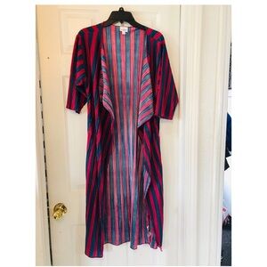 NWT lularoe Long pink silky satin striped duster Shirley Komodo size small